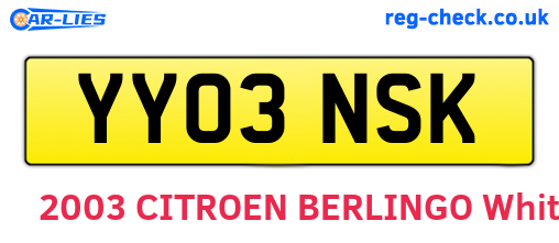 YY03NSK are the vehicle registration plates.