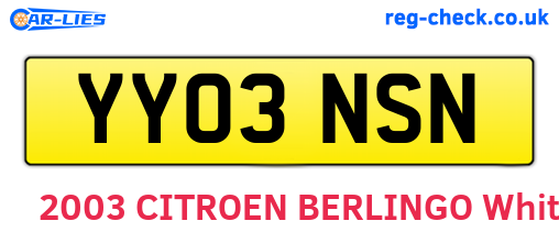 YY03NSN are the vehicle registration plates.