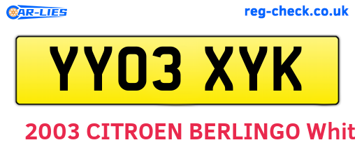 YY03XYK are the vehicle registration plates.