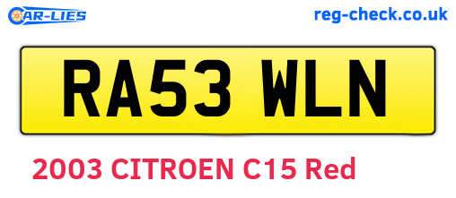RA53WLN are the vehicle registration plates.