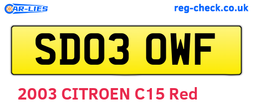 SD03OWF are the vehicle registration plates.