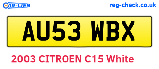 AU53WBX are the vehicle registration plates.