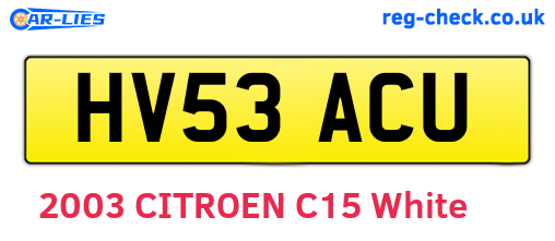 HV53ACU are the vehicle registration plates.
