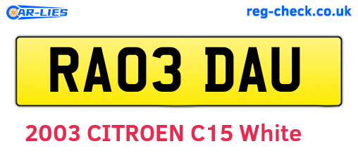 RA03DAU are the vehicle registration plates.