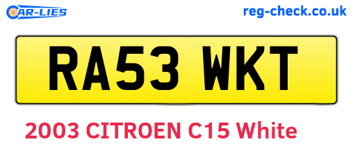 RA53WKT are the vehicle registration plates.