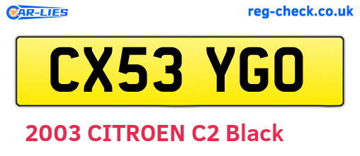 CX53YGO are the vehicle registration plates.