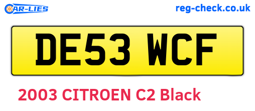 DE53WCF are the vehicle registration plates.