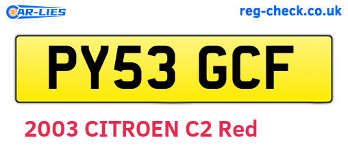 PY53GCF are the vehicle registration plates.