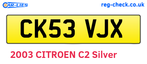 CK53VJX are the vehicle registration plates.