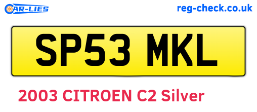 SP53MKL are the vehicle registration plates.