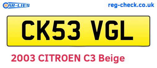 CK53VGL are the vehicle registration plates.