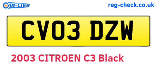 CV03DZW are the vehicle registration plates.