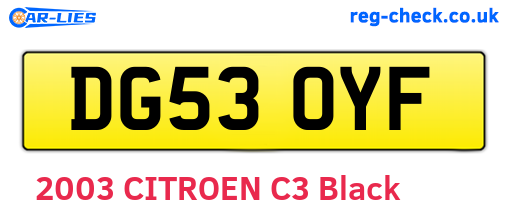 DG53OYF are the vehicle registration plates.