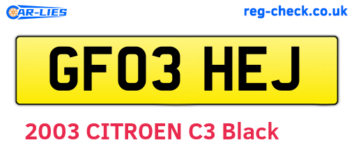 GF03HEJ are the vehicle registration plates.