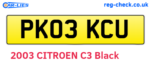 PK03KCU are the vehicle registration plates.
