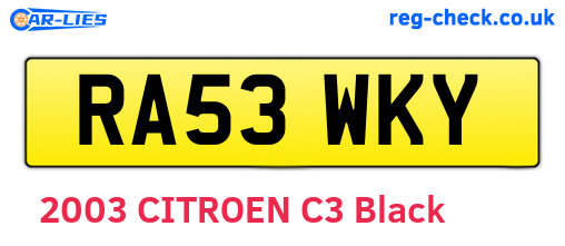 RA53WKY are the vehicle registration plates.