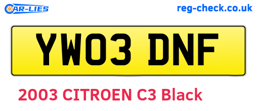 YW03DNF are the vehicle registration plates.