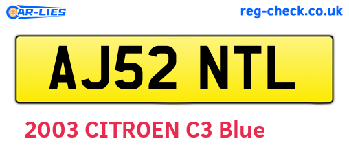 AJ52NTL are the vehicle registration plates.