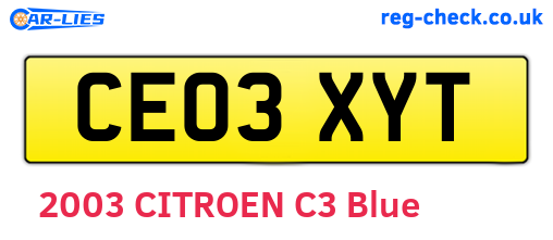 CE03XYT are the vehicle registration plates.