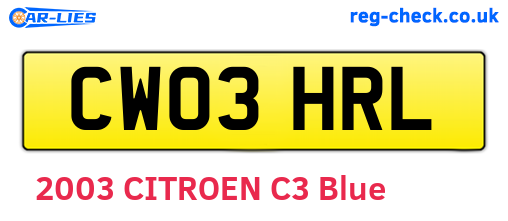 CW03HRL are the vehicle registration plates.