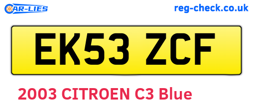 EK53ZCF are the vehicle registration plates.