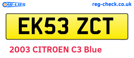 EK53ZCT are the vehicle registration plates.