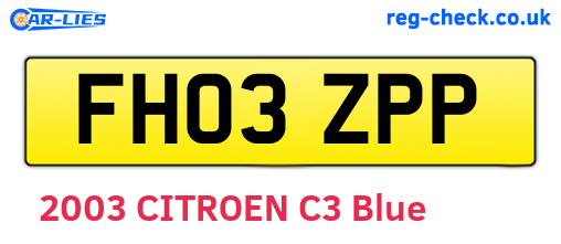 FH03ZPP are the vehicle registration plates.