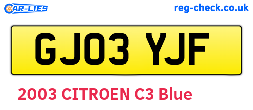 GJ03YJF are the vehicle registration plates.