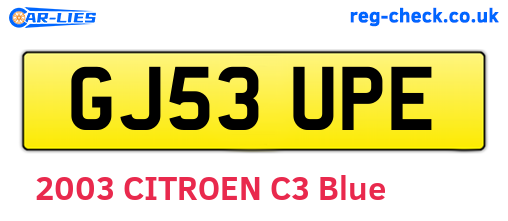 GJ53UPE are the vehicle registration plates.