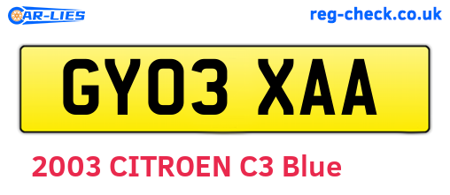 GY03XAA are the vehicle registration plates.