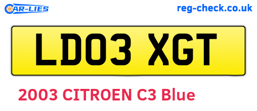 LD03XGT are the vehicle registration plates.