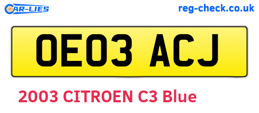 OE03ACJ are the vehicle registration plates.