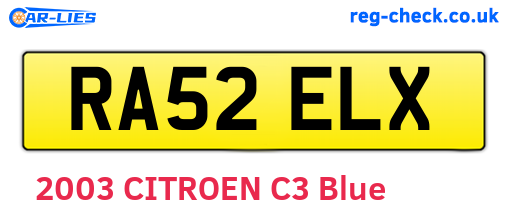 RA52ELX are the vehicle registration plates.