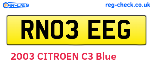 RN03EEG are the vehicle registration plates.