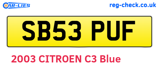 SB53PUF are the vehicle registration plates.
