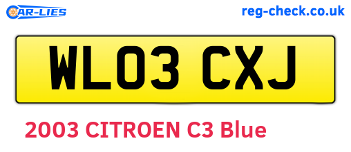 WL03CXJ are the vehicle registration plates.