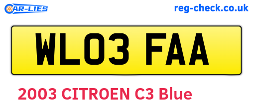 WL03FAA are the vehicle registration plates.