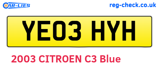 YE03HYH are the vehicle registration plates.