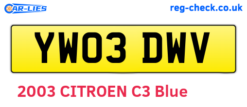 YW03DWV are the vehicle registration plates.