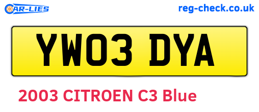 YW03DYA are the vehicle registration plates.