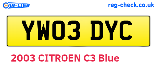 YW03DYC are the vehicle registration plates.