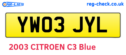 YW03JYL are the vehicle registration plates.