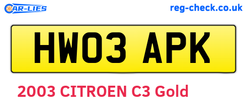 HW03APK are the vehicle registration plates.