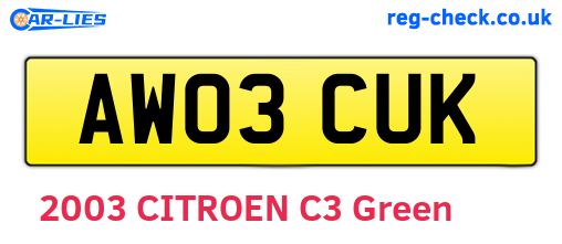 AW03CUK are the vehicle registration plates.
