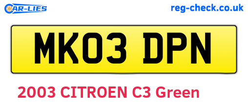 MK03DPN are the vehicle registration plates.
