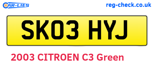 SK03HYJ are the vehicle registration plates.