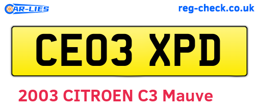 CE03XPD are the vehicle registration plates.