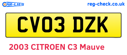 CV03DZK are the vehicle registration plates.