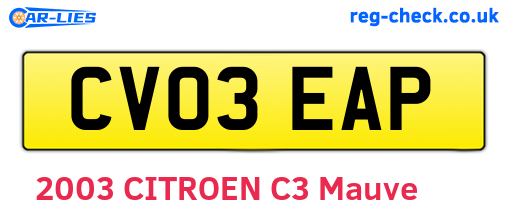 CV03EAP are the vehicle registration plates.