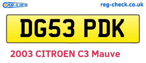 DG53PDK are the vehicle registration plates.